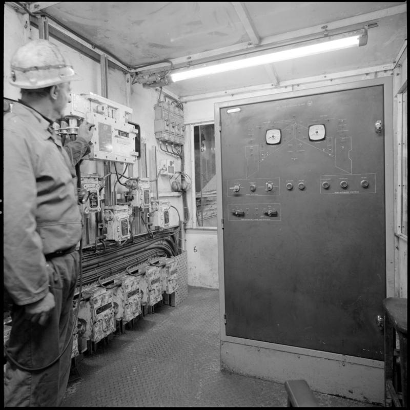 Black and white film negative showing electrical controls, Lady Windsor Colliery, August 1980.  &#039;Lady Windsor Aug 1980&#039; is transcribed from original negative bag.