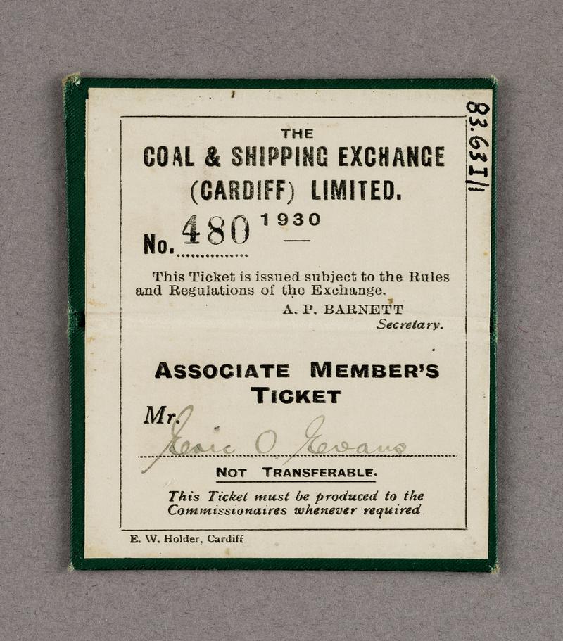 Coal & Shipping Exchange (Cardiff) Ltd., memb card