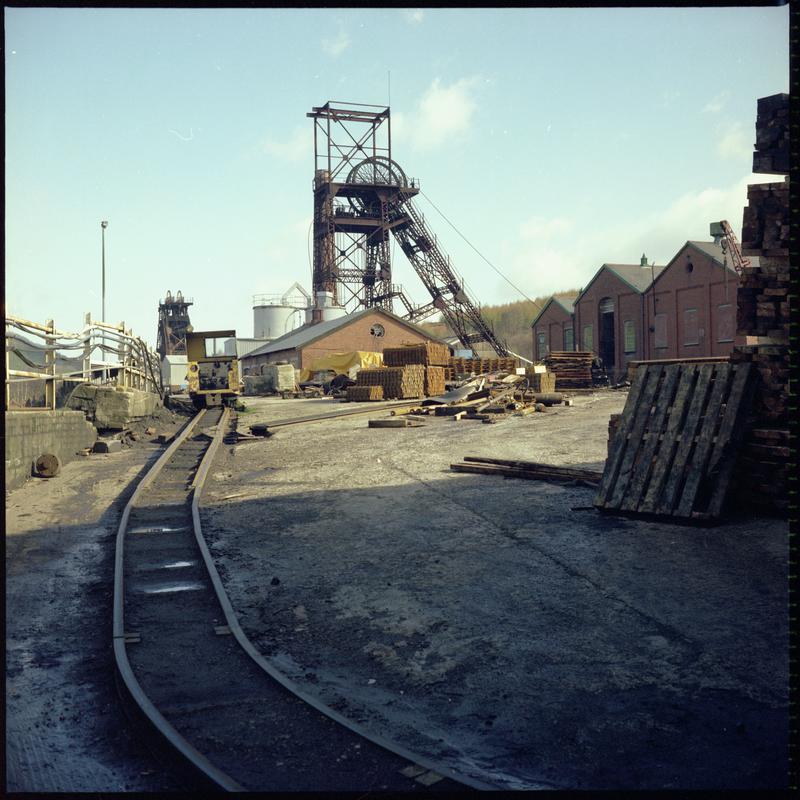 Colour film negative showing a surface view of Cefn Coed Colliery. &#039;Cefn Coed&#039; is transcribed from original negative bag.  Appears to be identical to 2009.3/2459.