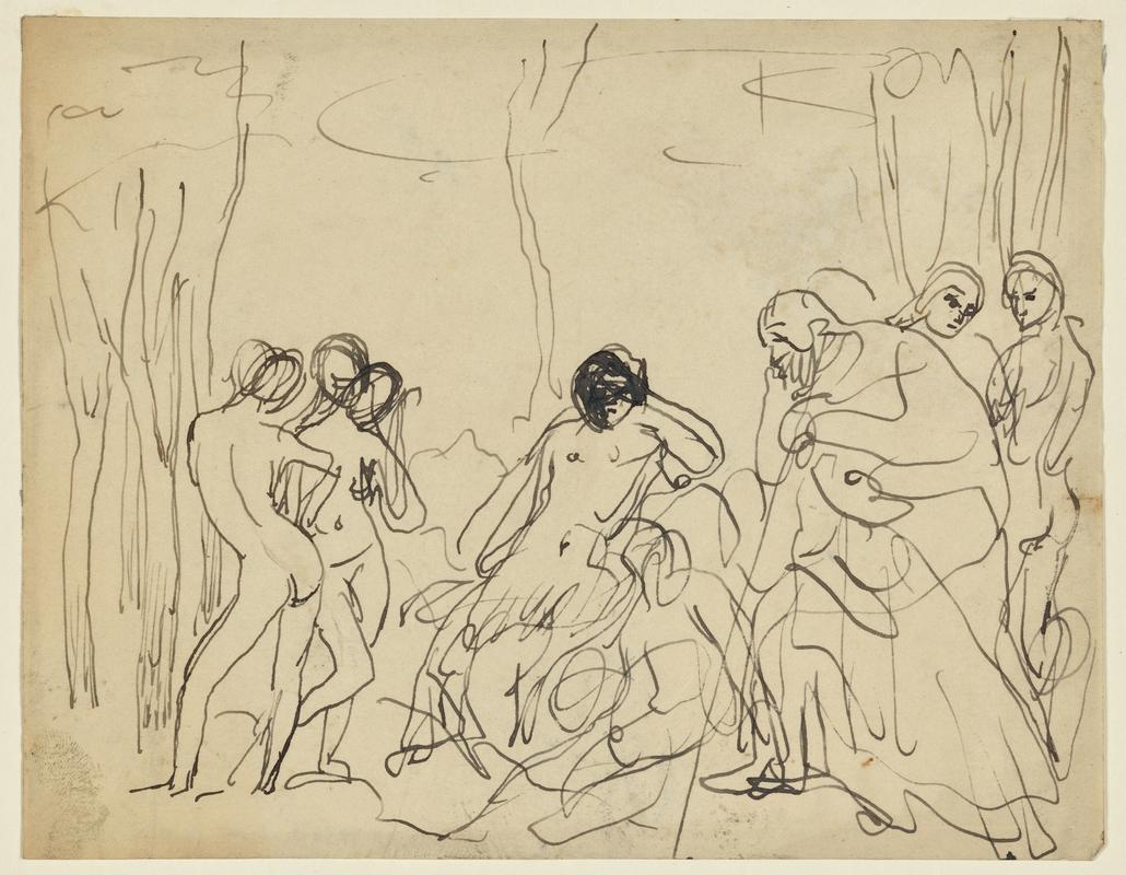 Group of Nudes with a Man Leaning on a Stick