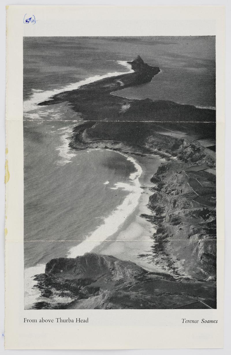 Cutting showing an aerial view of Worm&#039;s Head, Gower.