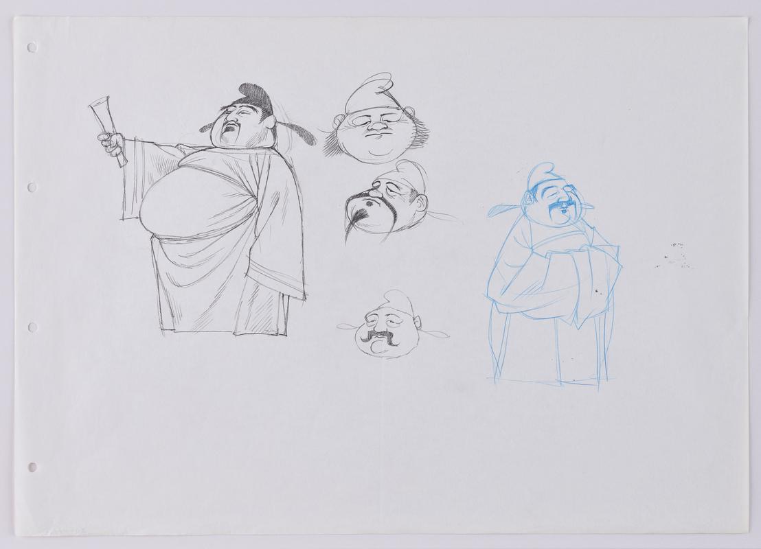 Turandot animation production sketch of ministers.