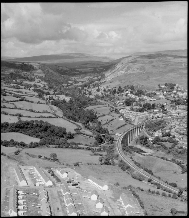 Aerial view of the Merthyr Valley and viaduct.