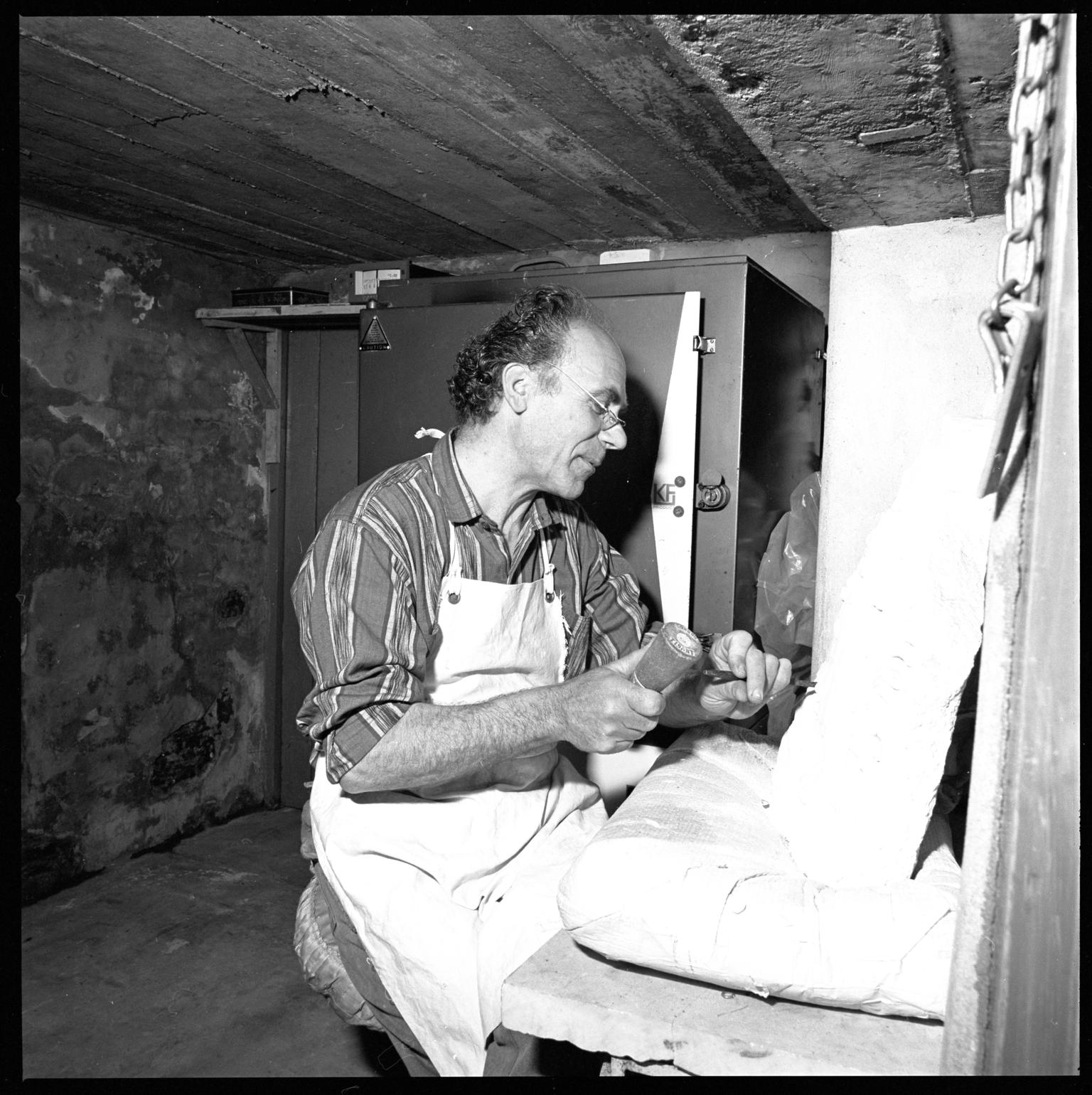 Adriano Candelori in his studio at Llanelli, negative