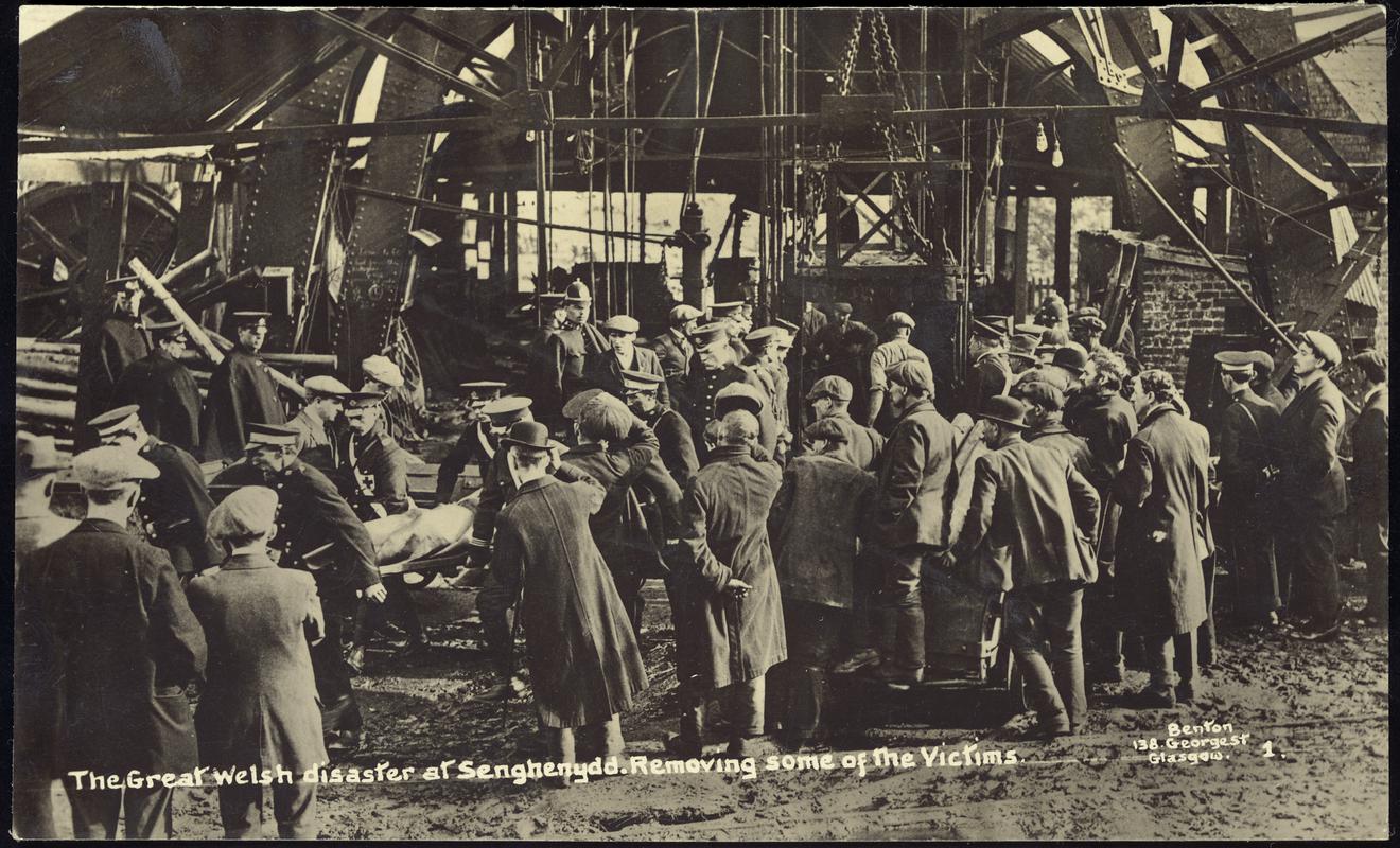 Universal Colliery, Senghenydd. The Great Welsh disaster at Senghenydd. Removing some of the Victims.