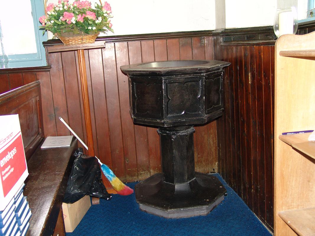 Font in St. Gabriel&#039;s Church, Cwm y Glo, 20 September 2013. The font is accessioned as 2017.89.
