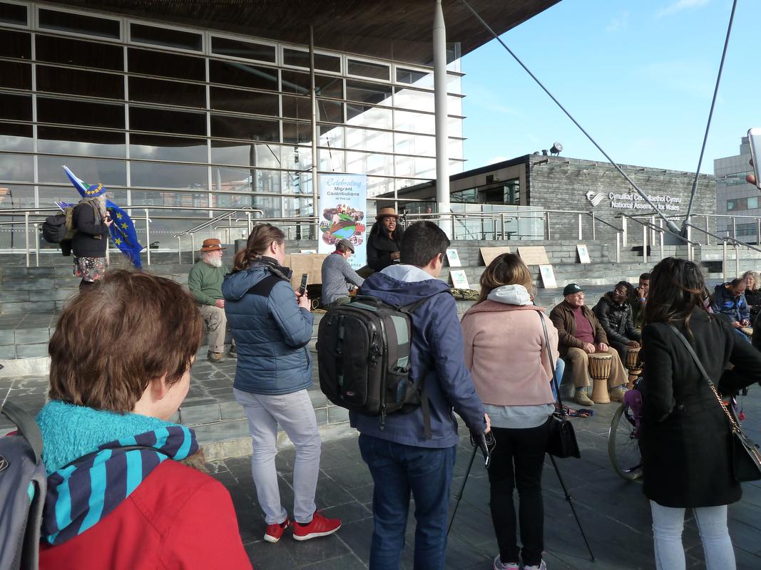 One Day Without Us migrants rally outside the Senedd on 17 February 2018.