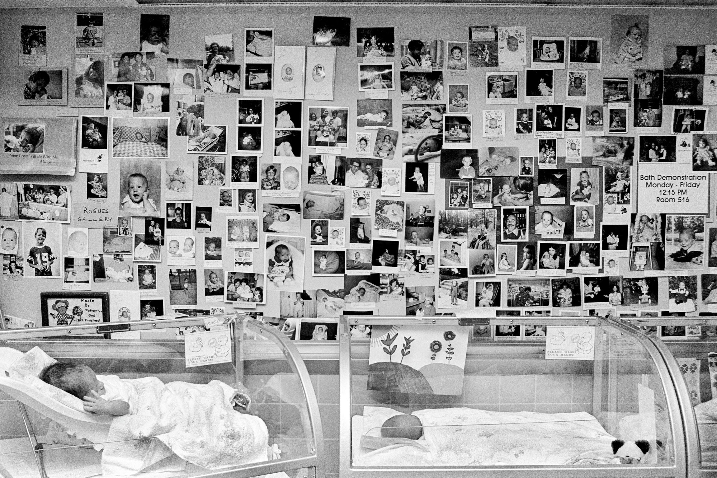 Preemie Baby unit at St Joseph's Hospital. The final ward, family photos of "Graduate" babies who have gone home. Phoenix, Arizona USA