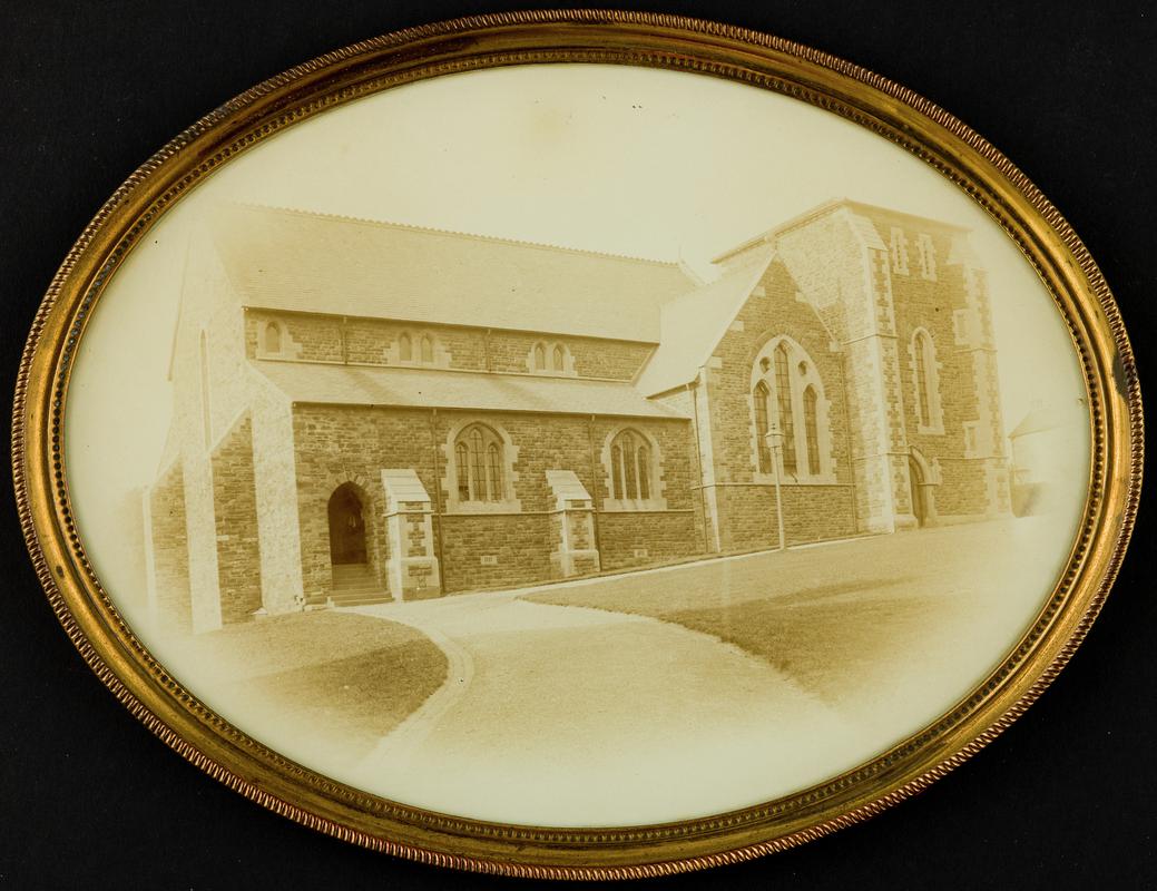 Photograph, sepia view of church in Llanelli