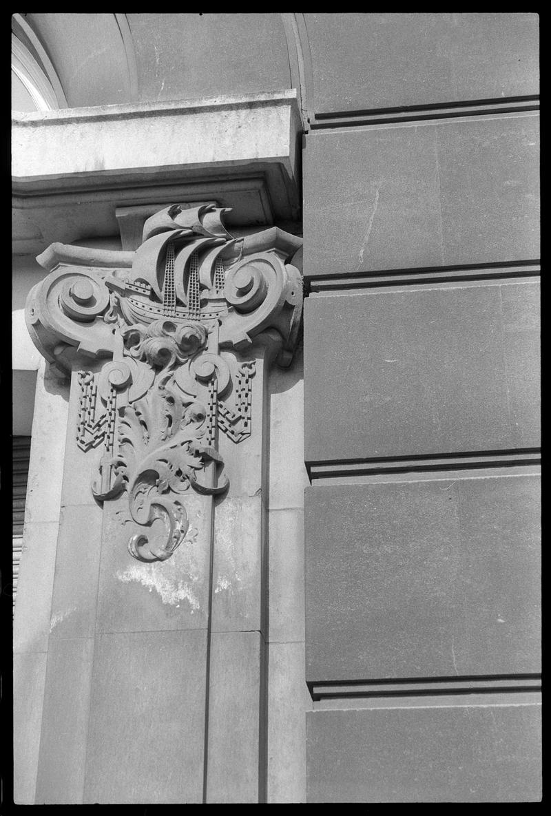 &quot;Man o&#039;War&quot; Frieze on entrance to Cambrian Buildings, on corner of Mount Stuart Square and West Bute Street.