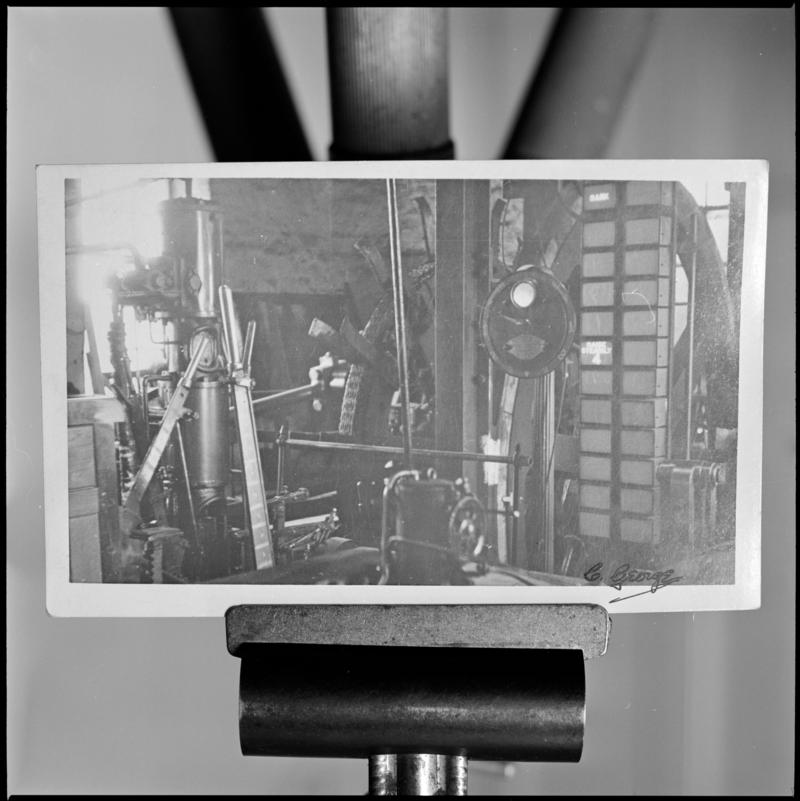 Black and white film negative of a photograph showing the winding engine at Big Pit in 1951.  &#039;Big Pit winder 1951&#039; is transcribed from original negative bag.