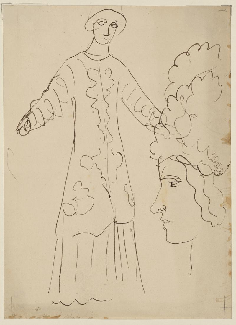 Sketches of a standing Woman and Head of a Woman