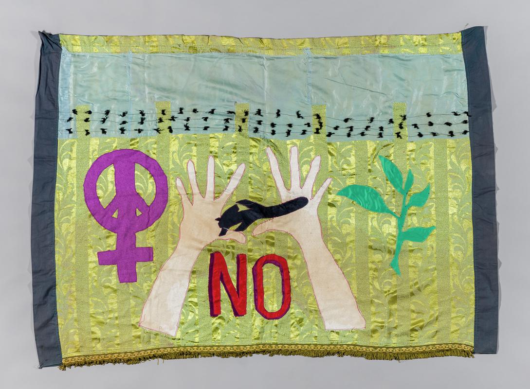 Greenham Common banner made by Thalia Campbell. 1981