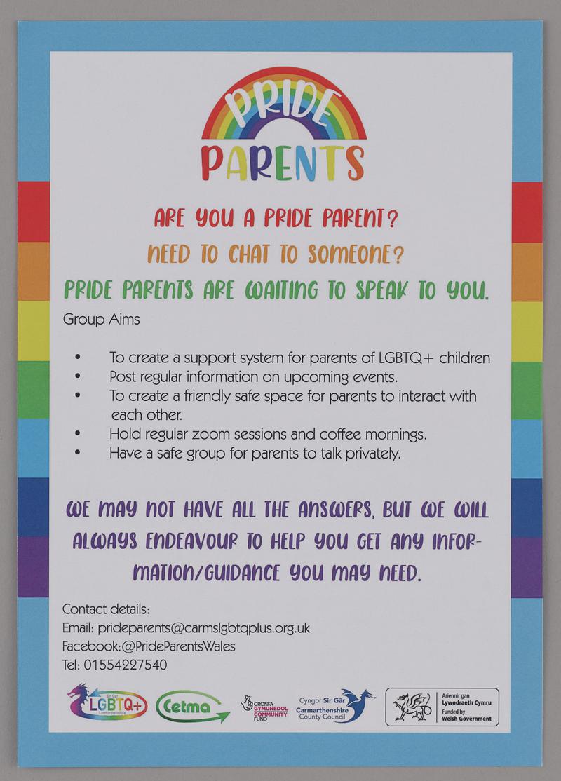 Leaflet &#039;Pride Parents&#039;.