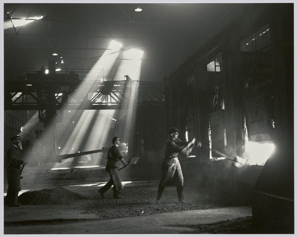 &quot;Abbey Works, Port Talbot, Melting Shop, 1948&quot; - Photograph of steelworks and South Wales [open hearth furnace]