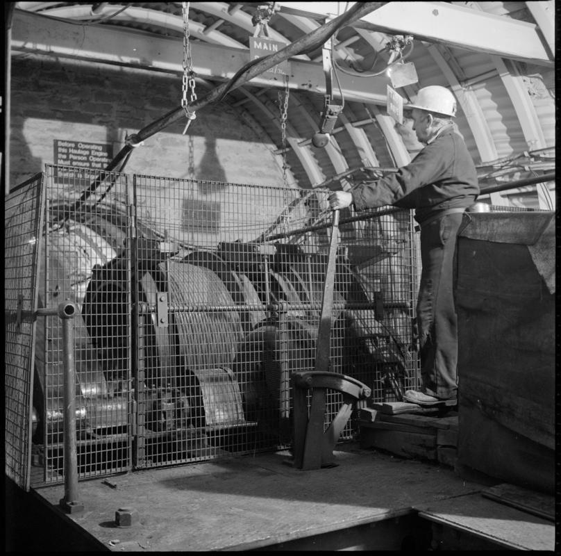 Black and white film negative showing a haulage engine, Lady Windsor Colliery.