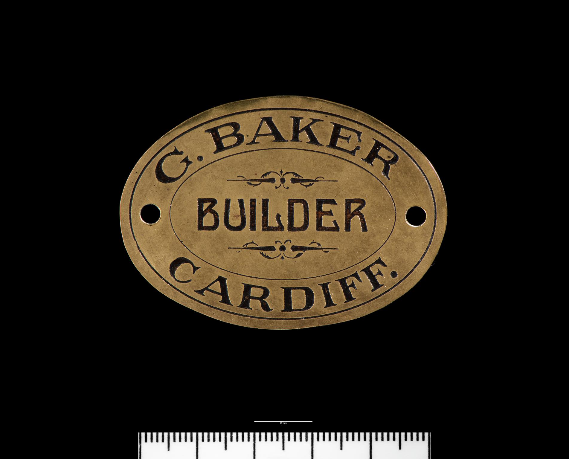 G. Baker, Boatbuilders, Cardiff, maker's plate