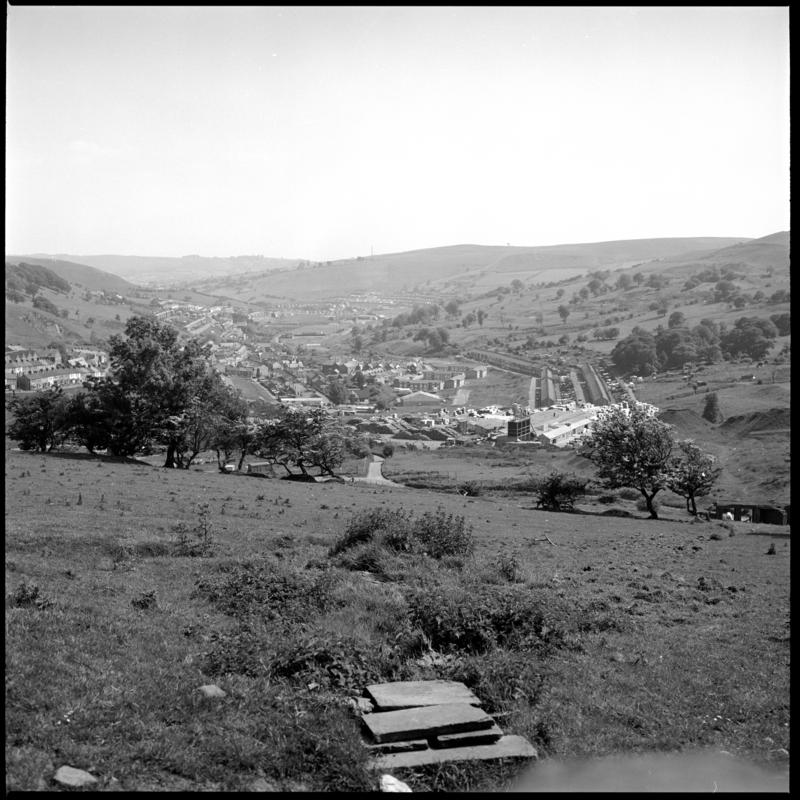 Black and white film negative showing a view of Senghenydd.  &#039;View of Senghenydd&#039; is transcribed from original negative bag.  Appears to be identical to 2009.3/1300.