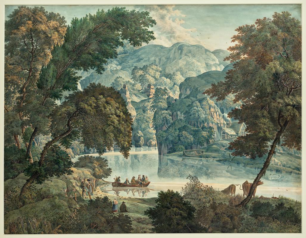 Landscape with Mountains, Lake and Waterfall