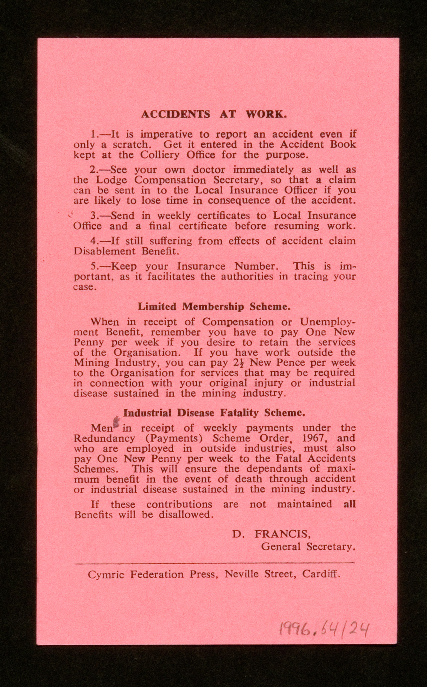 National Union of Mineworkers, membership card