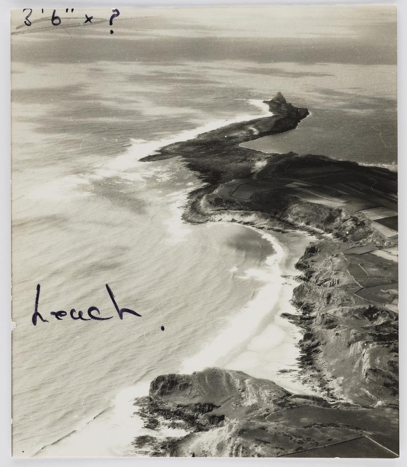 Photographic Print showing an Aerial view of Worm&#039;s Head, Gower.