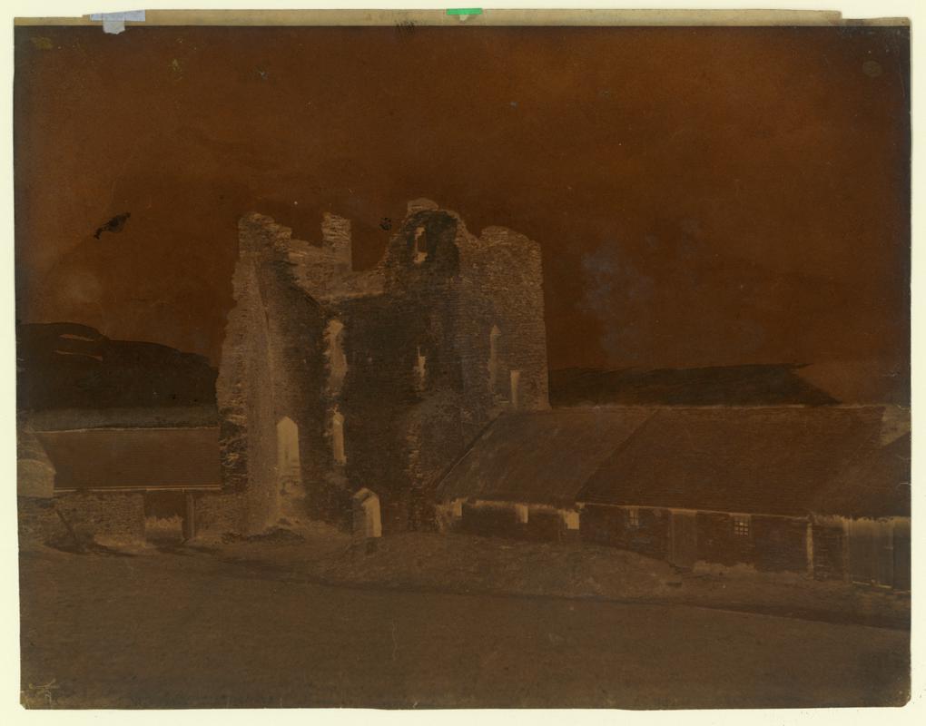 Wax paper calotype negative. Part of interior court of Llanstephan Castle, S.W.