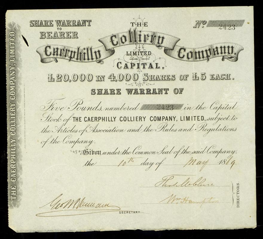 Caerphilly Colliery Co. Ltd., share certificate