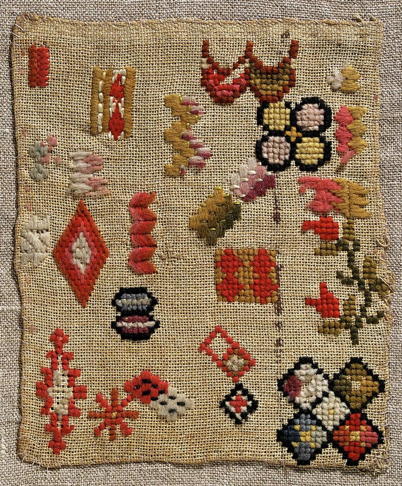 Sampler (motifs), made in Rhyl, c. 1860