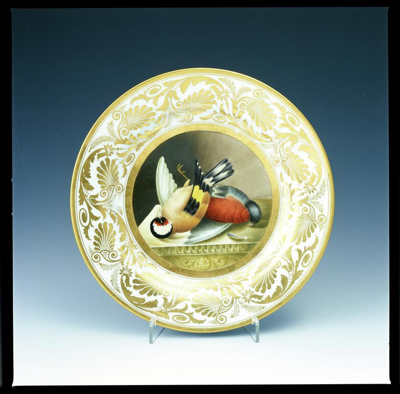 Plate, dead bullfinch and goldfinch, c1810-13