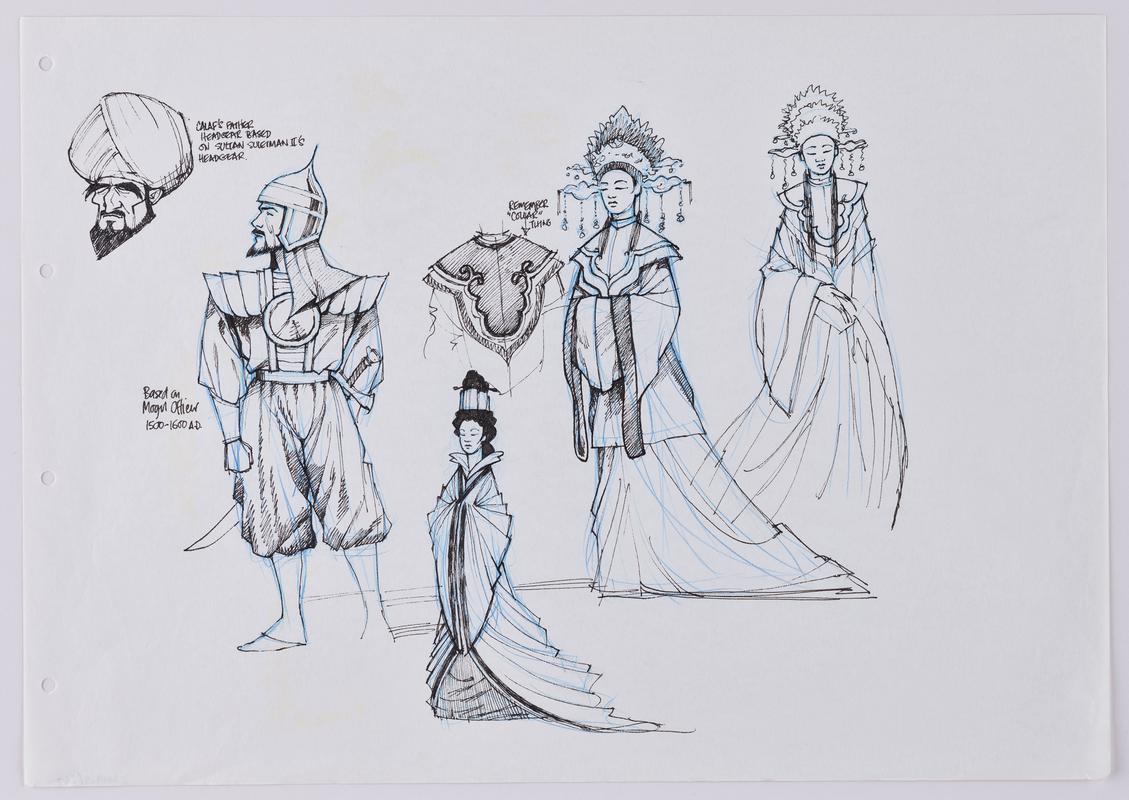 Turandot animation production sketch of characters Calaf and Turandot.