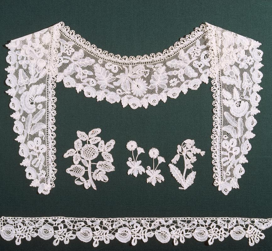 Honiton lace collar, guipure piece and motifs