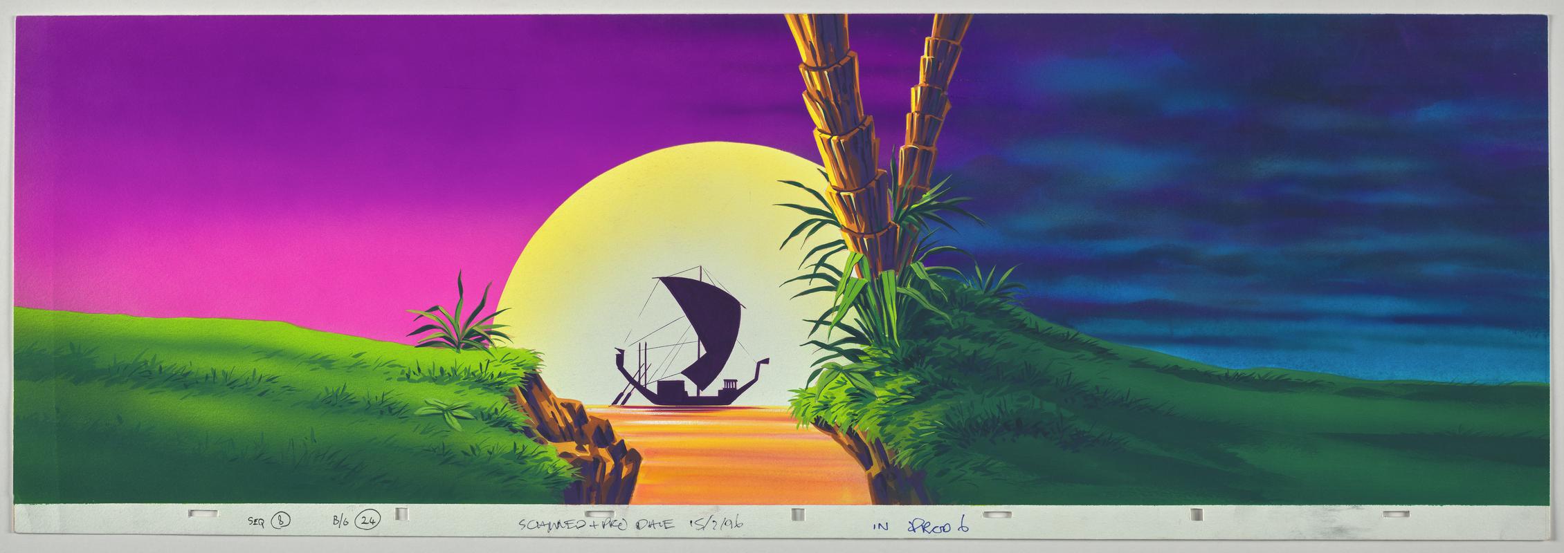 Background animation production artwork from episode Moses in series &#039;Testament: The Bible in Animation&#039;.