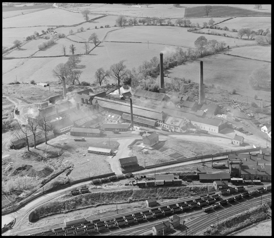 Aerial view showing the Steel Company of Wales&#039; tinplate works at Lydney, 22 April 1952