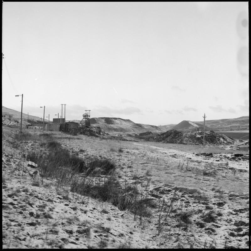 Black and white film negative showing a distant view of Big Pit Colliery.  &#039;Blaenavon&#039; is transcribed from original negative bag.
