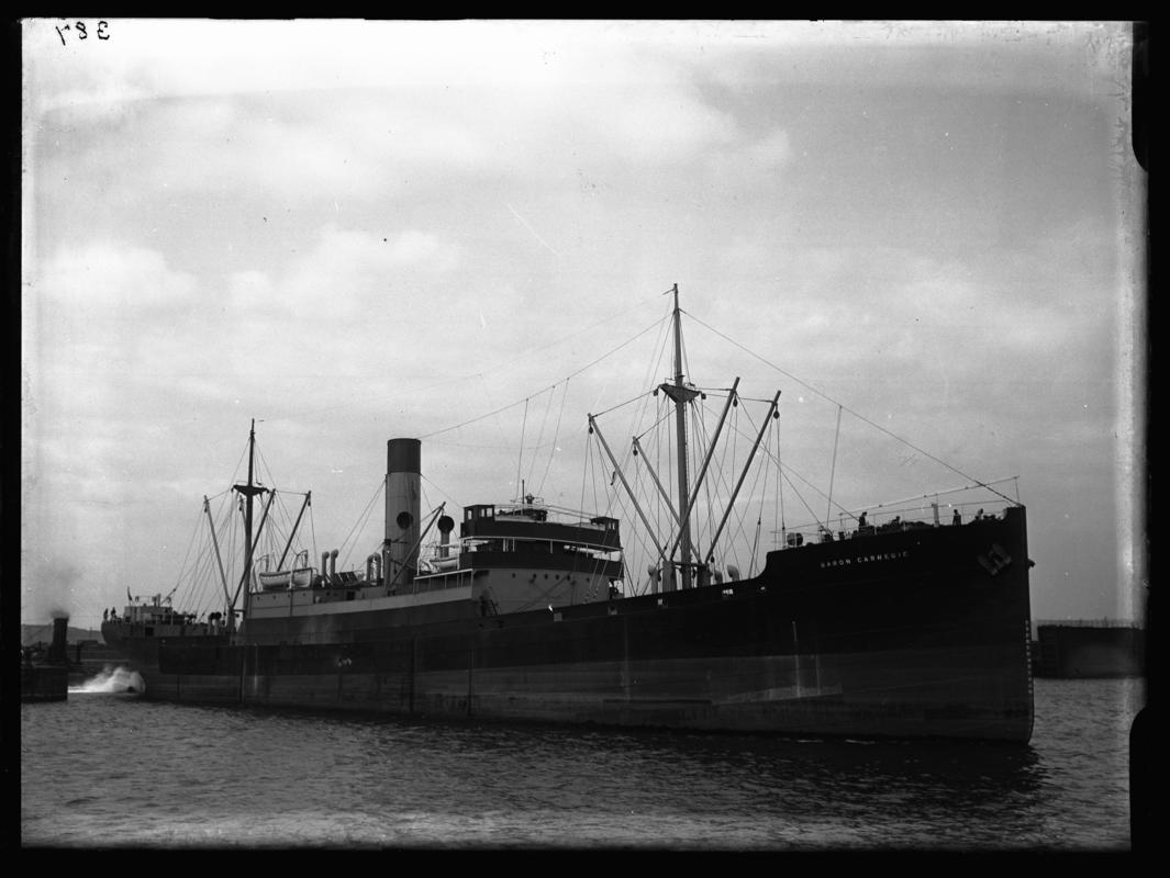 3/4 starboard bow view of S.S. BARON CARNEGIE, c.1936.