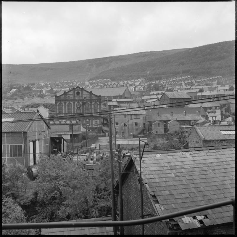 Black and white film negative showing a view of ?Mountain Ash, taken from Nixon&#039;s Navigation Colliery.