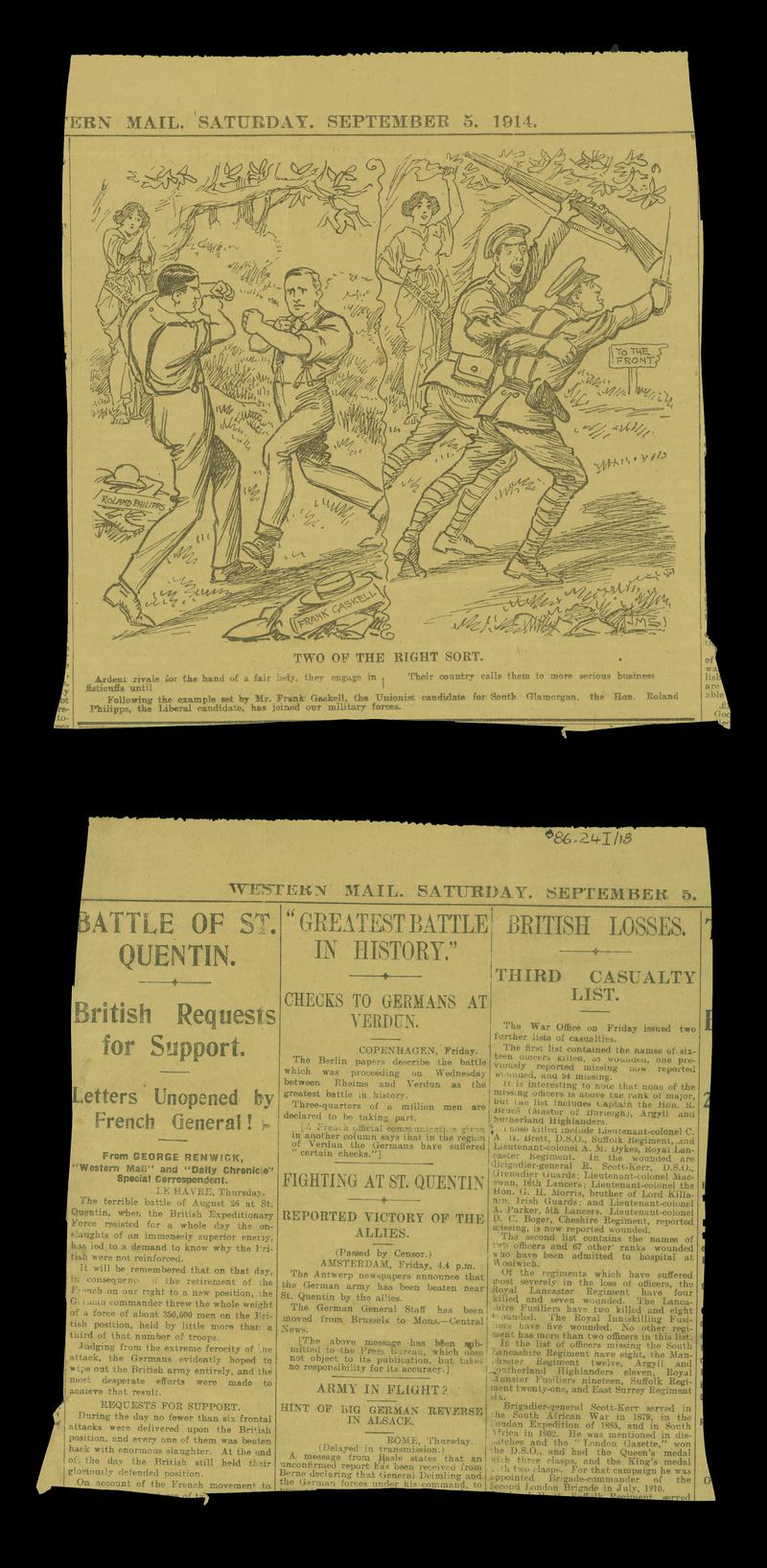 Newspaper cutting entitled &#039;Two of the Right Sort&#039; from the Western Mail