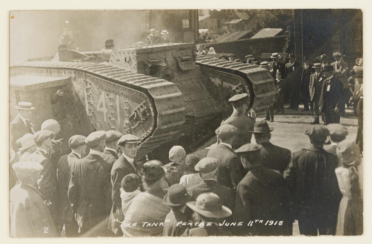 Civilians gathered around &#039;The Tank&#039;, Pentre