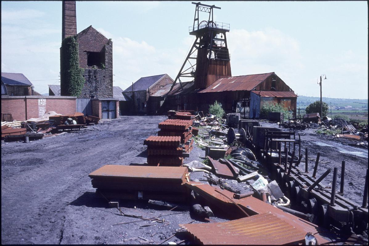 Colour film slide showing a surface view of Morlais Colliery, 13 May 1981.