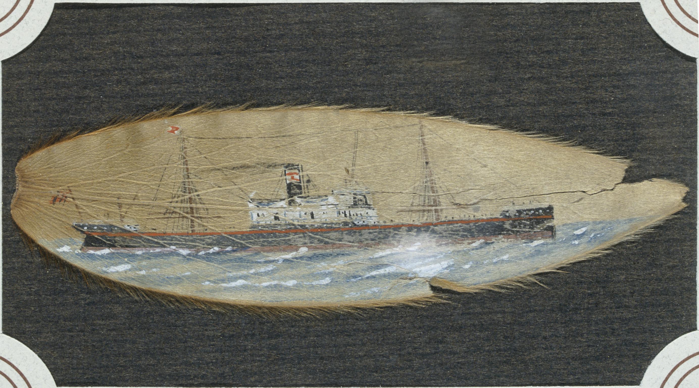 Unknown steamer painted on leaf (painting)