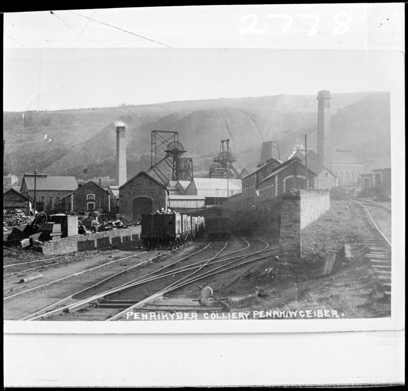 Black and white film negative of a photograph showing a surface view of Penrhiwceibr Colliery. Appears to be identical to 2009.3/2253.