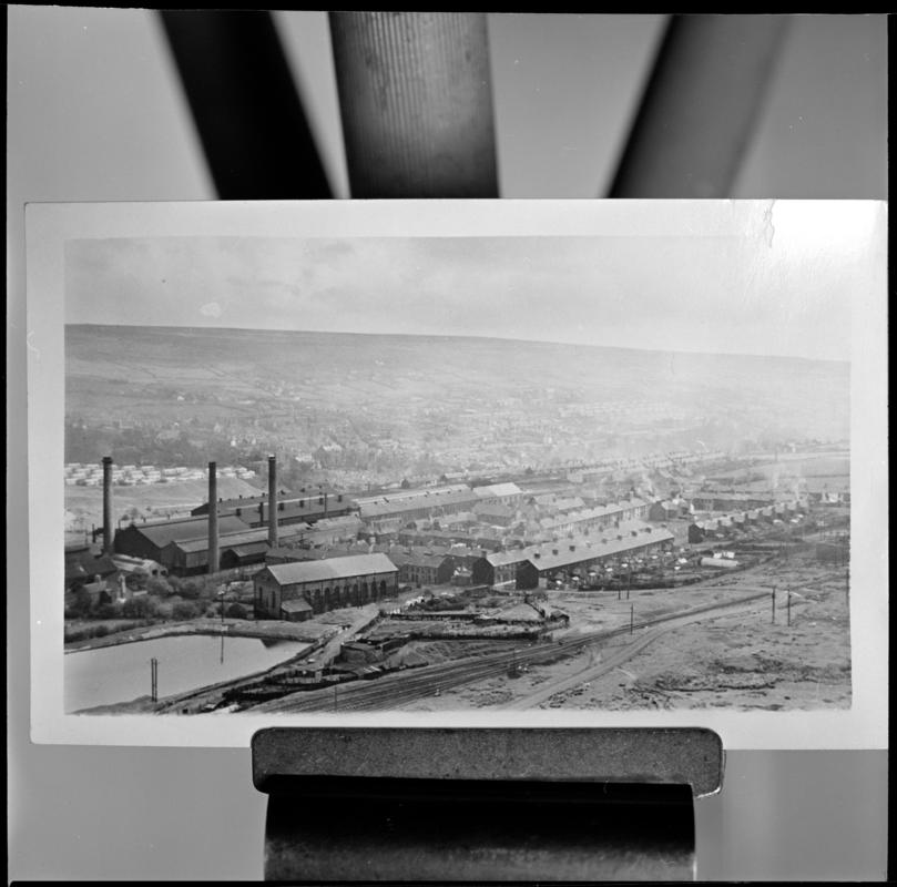 Black and white film negative of a photograph showing a view of Forgeside, Blaenavon in 1951.  &#039;Forgeside in 1951&#039; is transcribed from original negative bag.