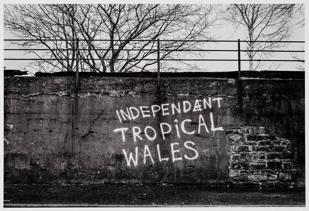 Graffiti on the railway wall, Bute Street. Typical local humour. Cardiff, Wales