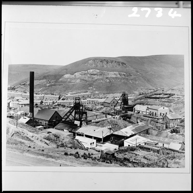 Black and white film negative of a photograph showing a surface view of Avon Colliery, Abergwynfi.  &#039;Avon Colliery&#039; is transcribed from original negative bag.