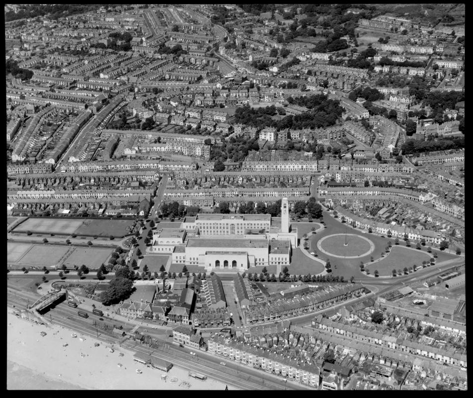 Aerial view of Swansea Guild Hall and surrounding area.