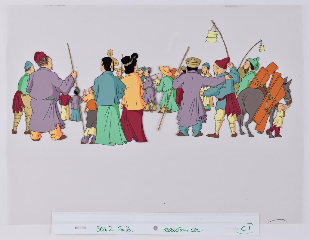 Production artwork showing characters from animation Turandot. Appears to be made from initial sketch 2019.5/272 and used with 2019.5/164.