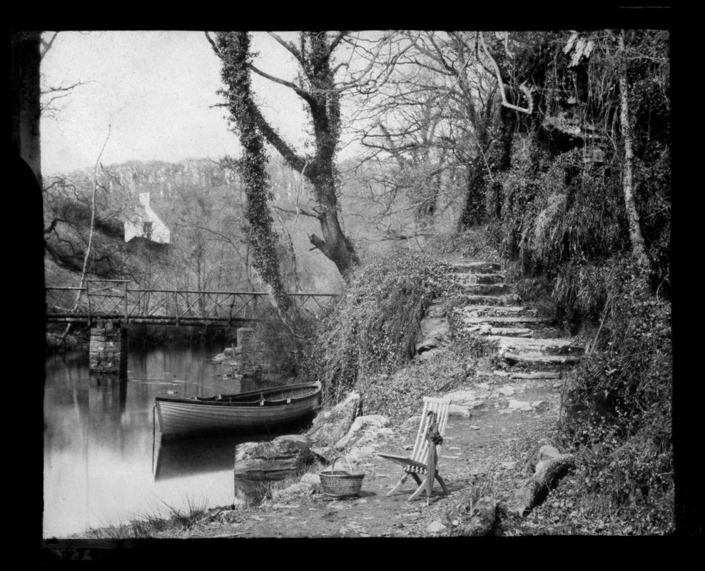 Penllergare, river above upper lake, negative