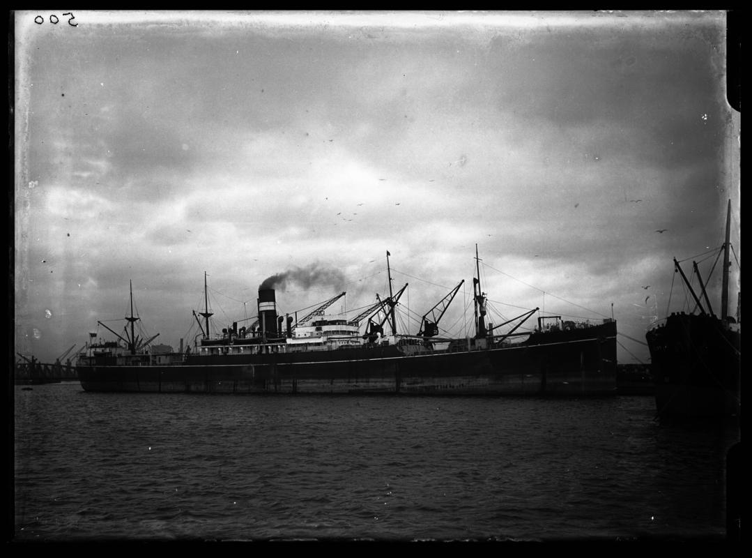 Starboard Broadside view of S.S. DEVON in Cardiff Docks  c.1936