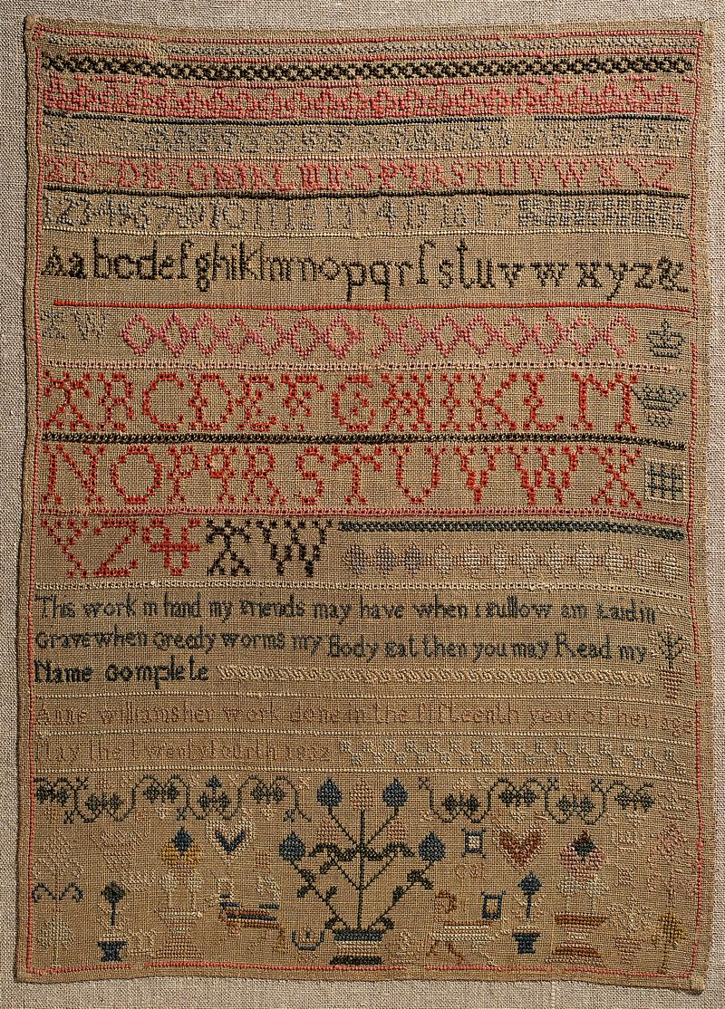 Sampler (alphabet, verse &amp; motifs), made in Llwynhendy, 1832