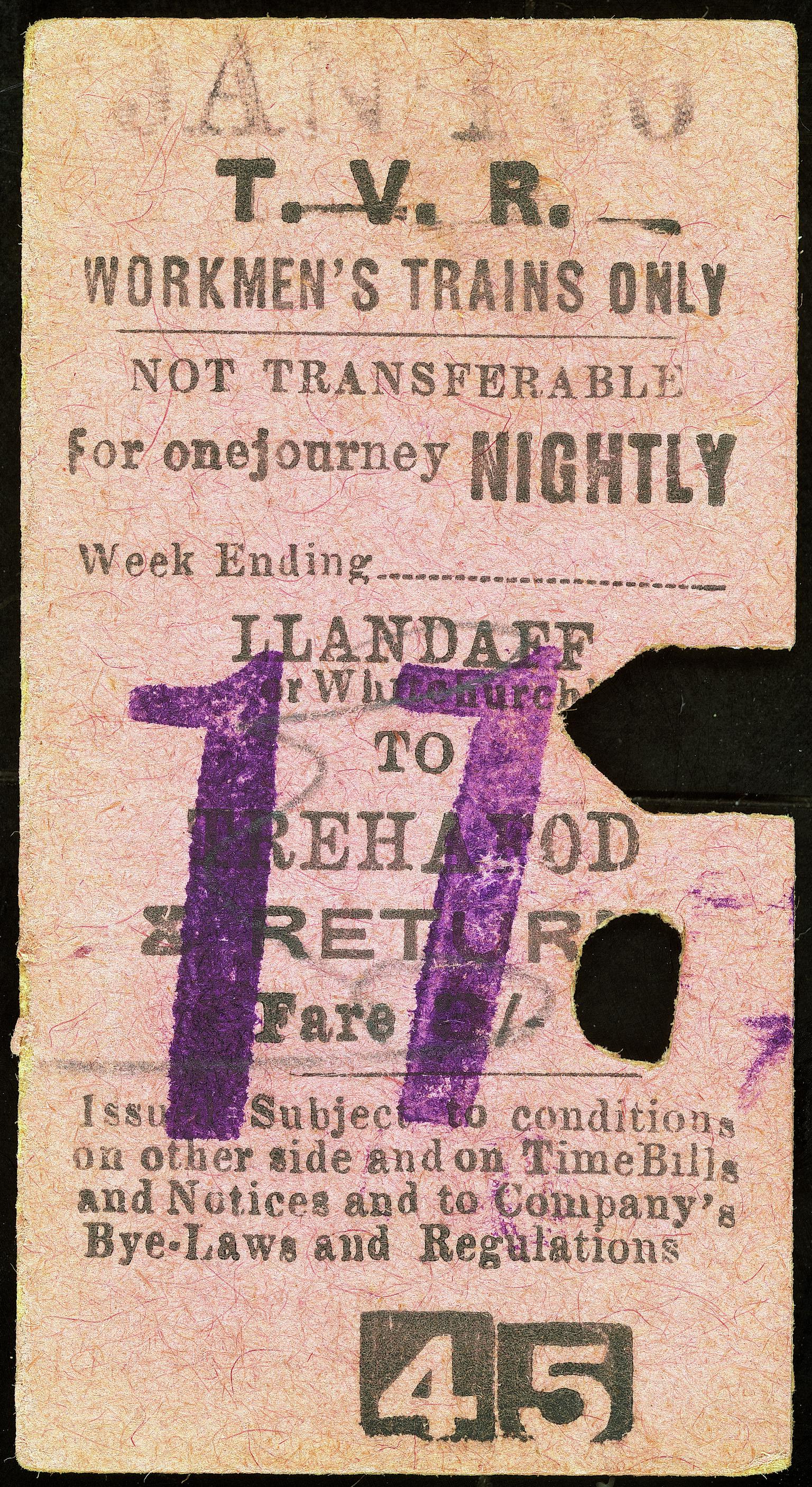 Taff Vale Railway, ticket